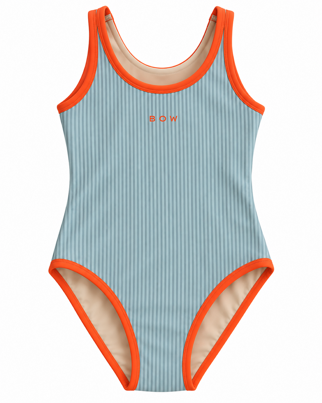 Maillot FLEX azul-claro com acabamentos laranja, vista de frente